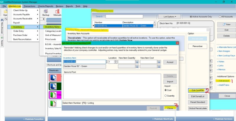 Updating Inventory Item Cost and Quantity – Certiflex Software, LLC